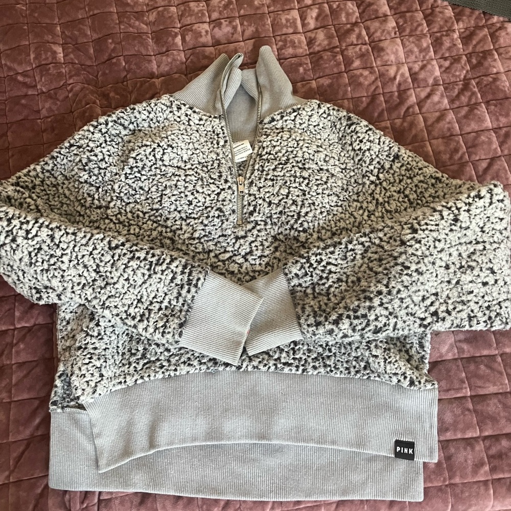 PINK Victoria's Secret Gray and White Zip-Up Top